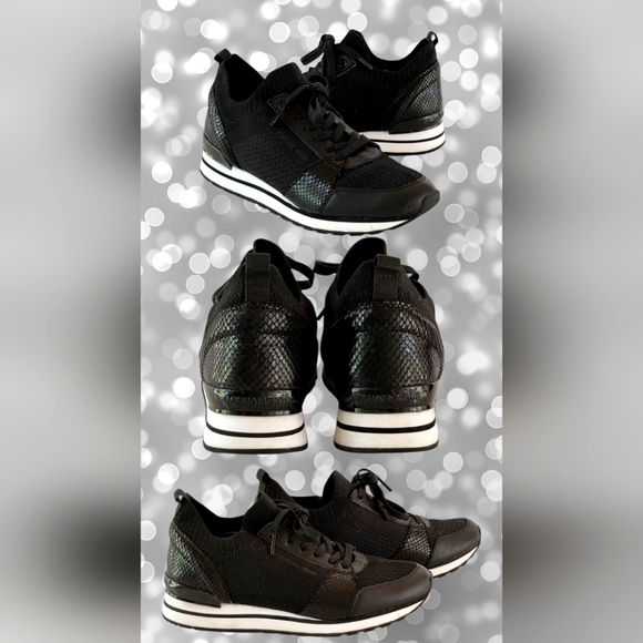NEW Michael Kors Billie trainer black lace up wedge perforated/snake embossed 6 - Picture 1 of 6